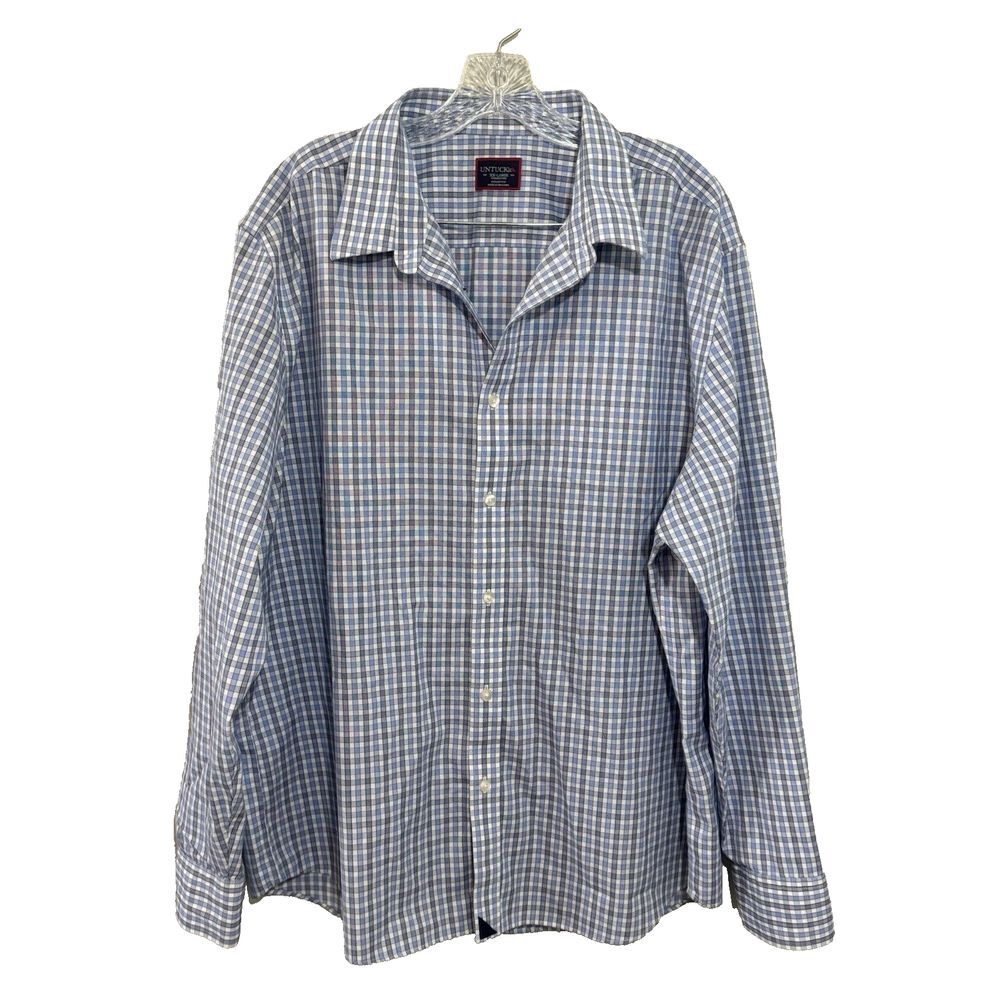 Untuckit Shirt‎ XXL Regular Blue Check Plaid Wrinkle Free Cotton